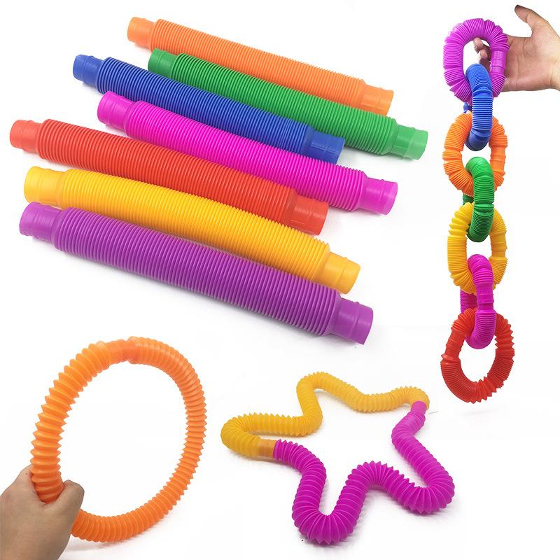 10/50/1000pcs Children Vent Decompression Toys Telescopic Bellows Sensory Toys Color Stretch Tube Funny Telescopic Tube Toy