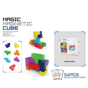 Transparent Magnetic Cube Decompression Puzzle 3D Assembling Variety Magnetic Building Block Toys 7 + 54 Cards