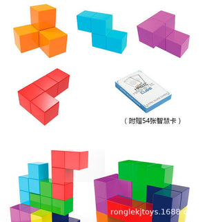 Transparent Magnetic Cube Decompression Puzzle 3D Assembling Variety Magnetic Building Block Toys 7 + 54 Cards